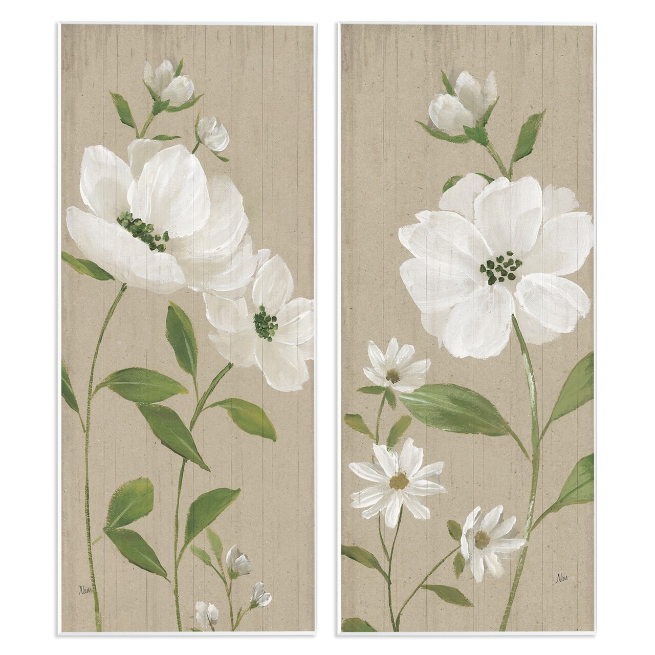 Stupell Industries Cottage Blossoms on Beige 2pc Wall Plaque Art Set Design by Nan